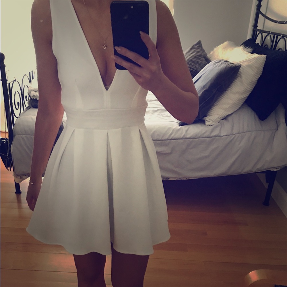 deep V scuba skater dress in color cream size S